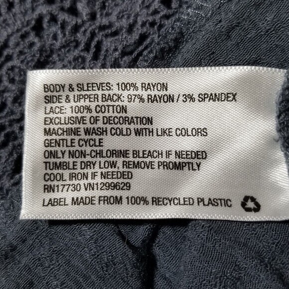 Knox Rose Womens Crinkle Lace Trim Peasant Boho Blouse Top Dark Gray Size XXL - Picture 6 of 11